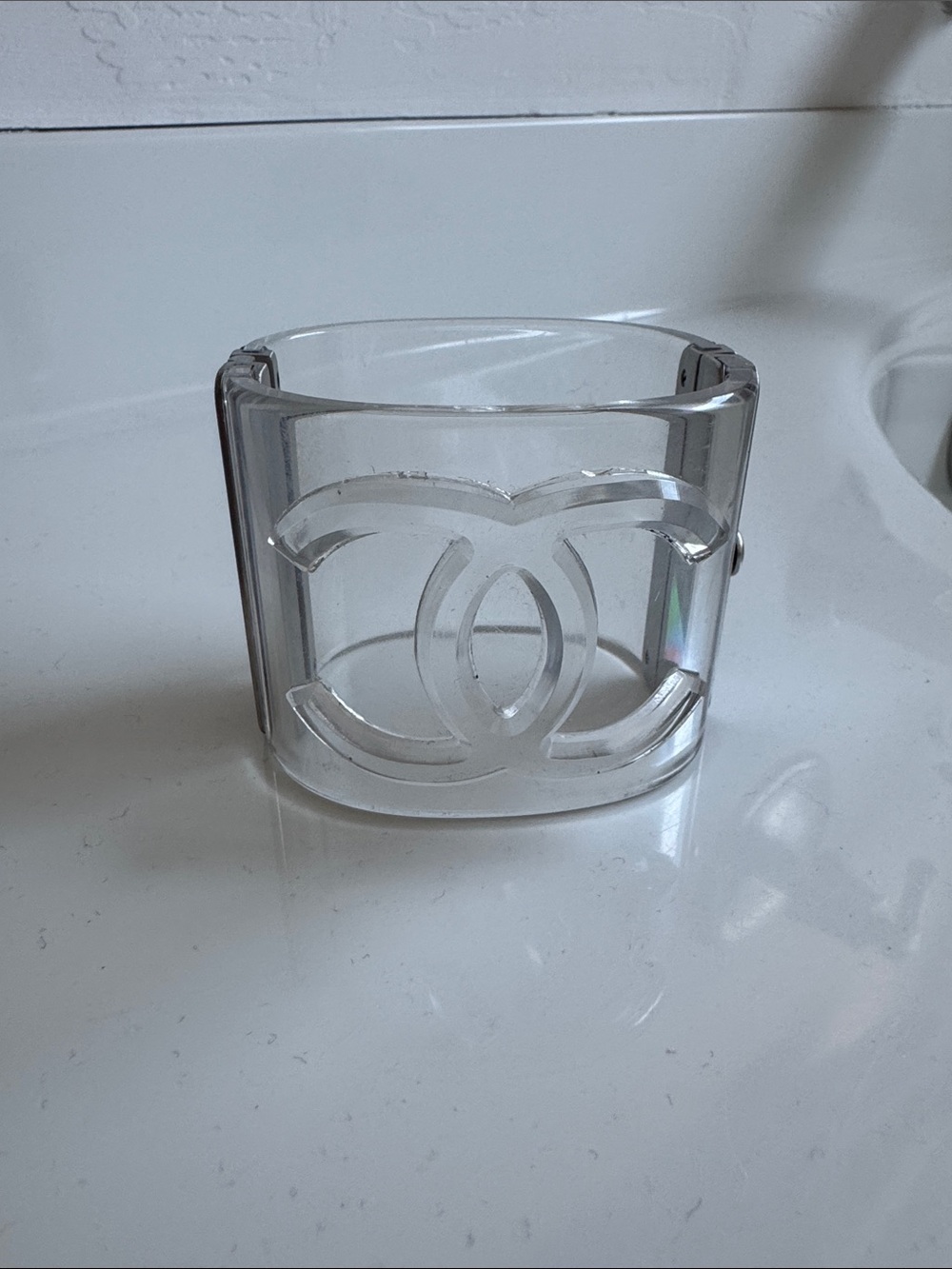 Clear Acrylic Logo Cuff Bracelet - Transparent